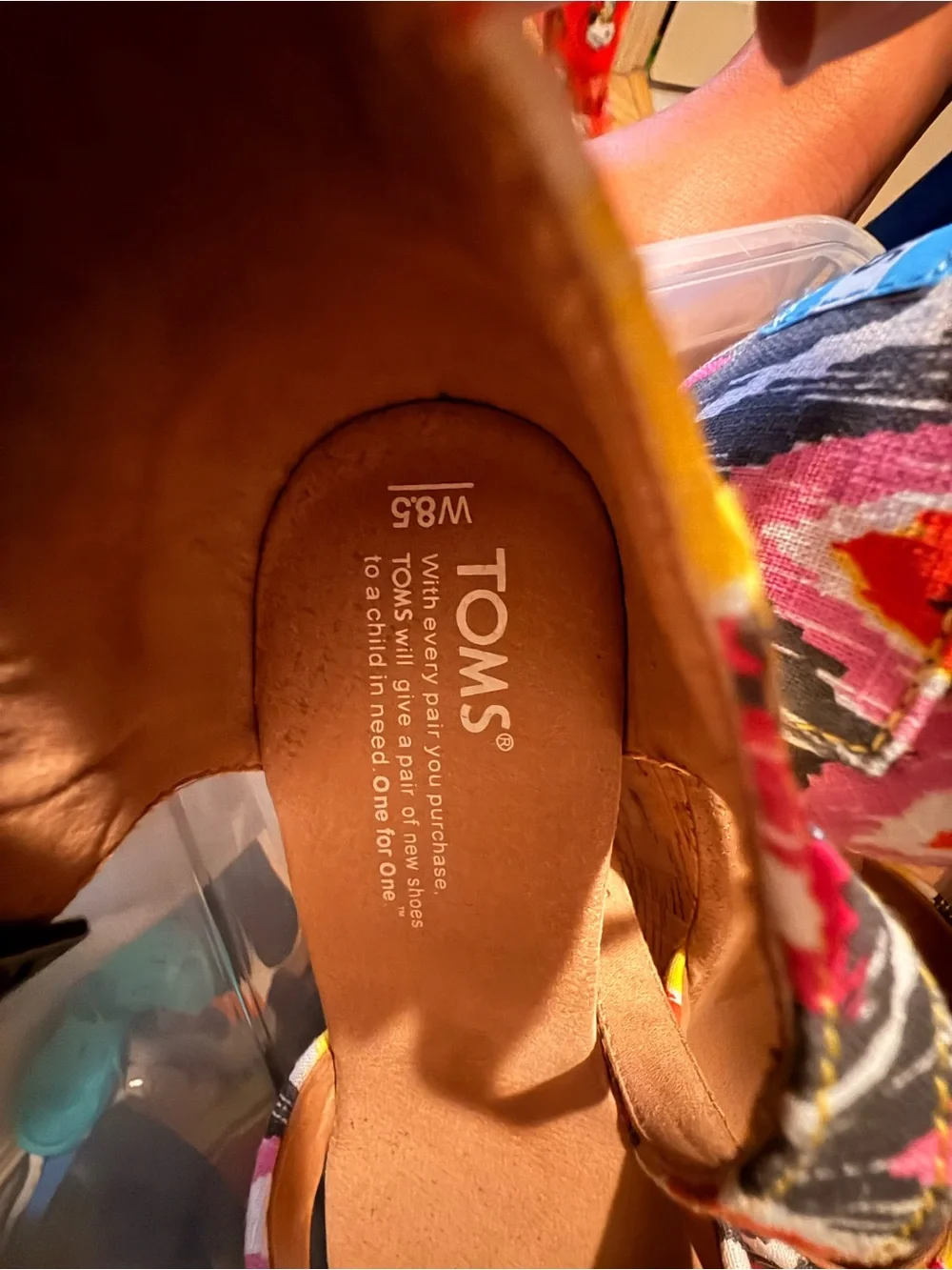 Toms Cork Wedge Sandals in Yellow, Pink & Black Ikat